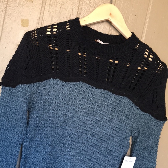 Free People snowflake colorblocked pointelled sweater inTeal Ocean Combo - Picture 3 of 10